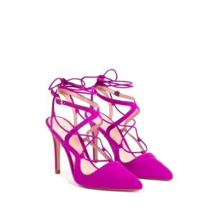 Zara Shoes Magenta Lace Up Heels